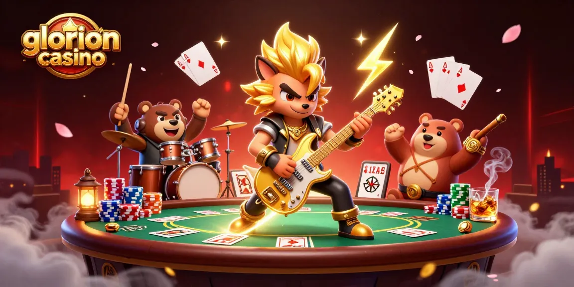 Gana en glorion casino jugando con las cartas en una mesa de póker con divertidos personajes.