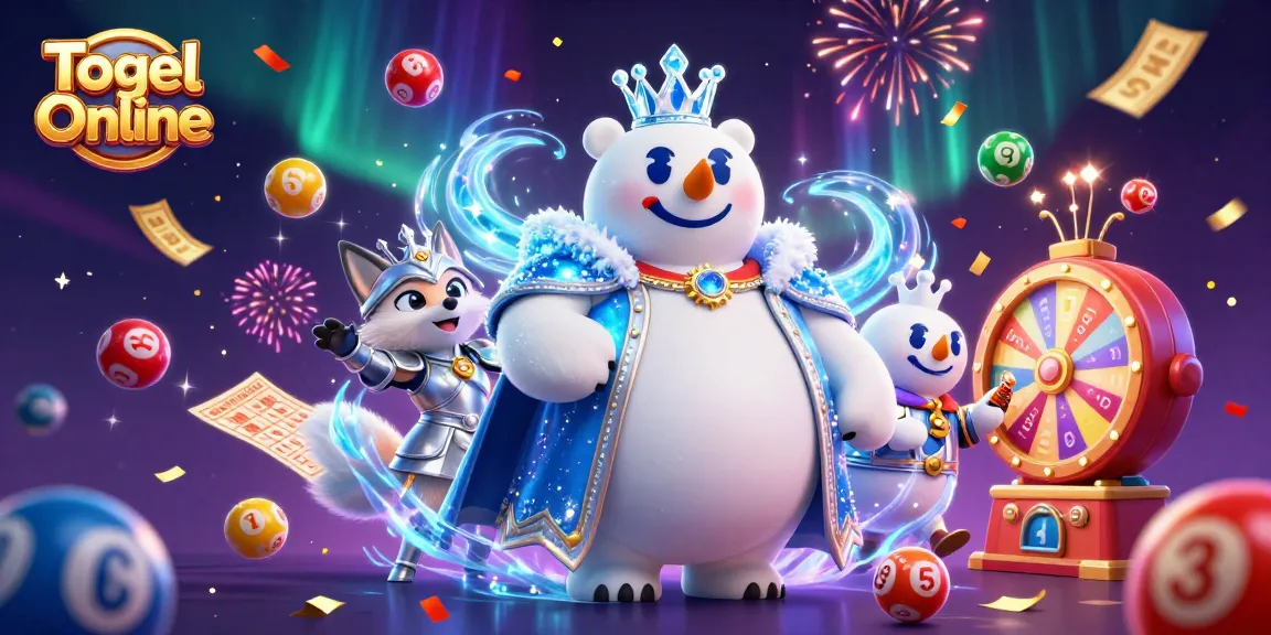 Togel Online engaging lottery scene with colorful balls, prize wheel, and enchanting characters