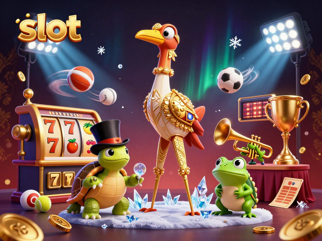 Experience the excitement of slot games with dynamic 3D characters and vibrant casino elements.