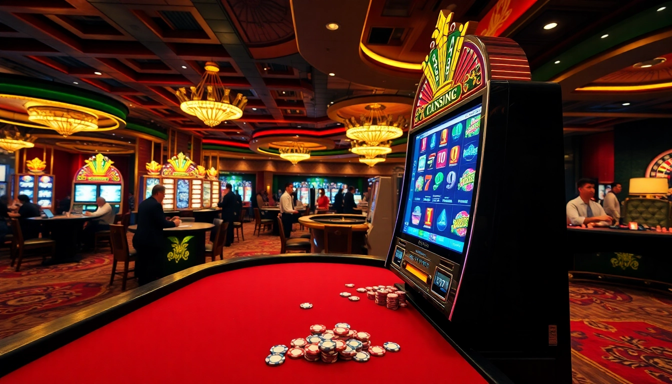 RR88 players engaging in thrilling live casino action at a vibrant slot machine.