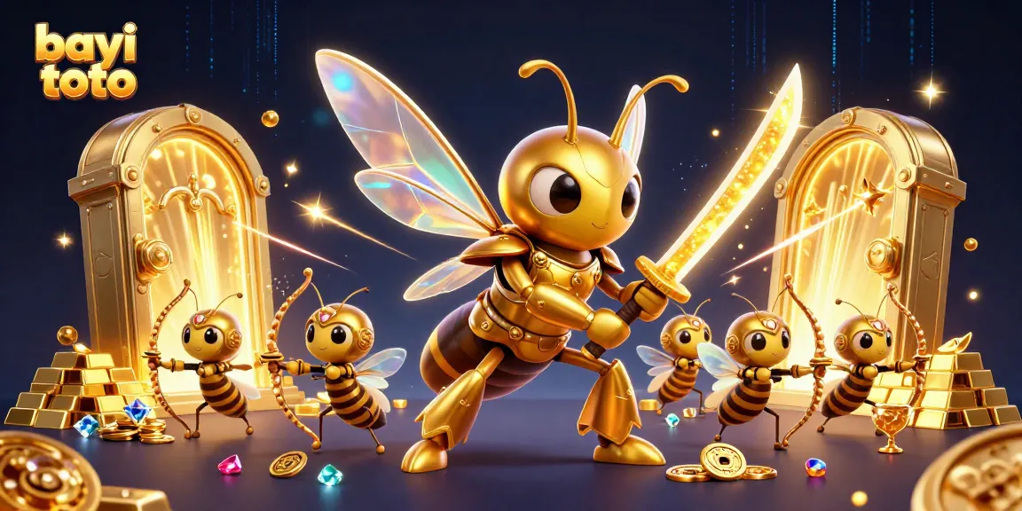Bayi toto immerses players in a vibrant fantasy casino scene with golden hornet warriors and sparkling treasures.