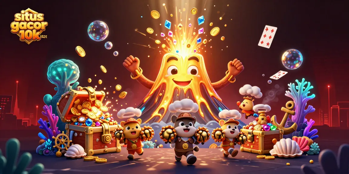 Win big on situs slot gacor deposit 10k with vibrant 3D illustration featuring treasure and gaming elements.