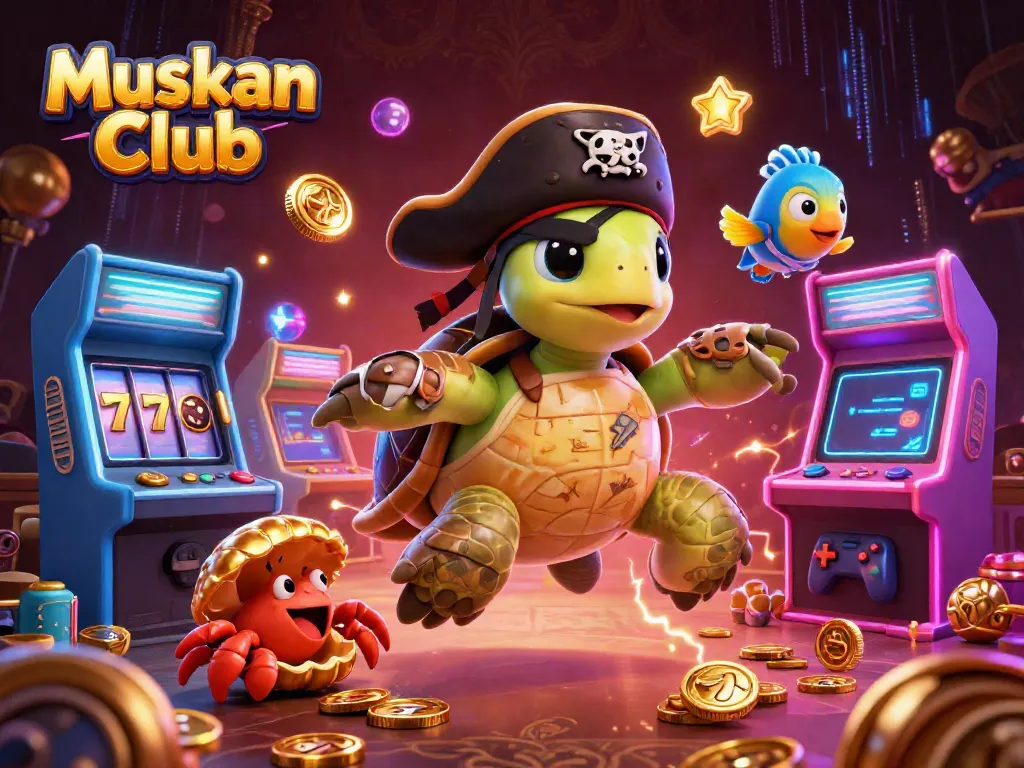 Engage with thrilling gameplay at Muskan Club, featuring 3D cartoon characters in a vibrant casino scene.