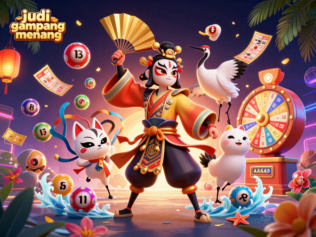 Raih kemenangan dengan "judi online gampang menang" melalui gambar ilustrasi kasino penuh warna yang dinamis.