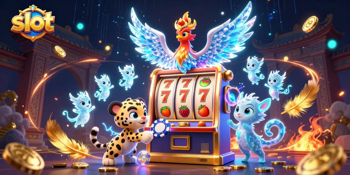 Spin the slot machine alongside an ice phoenix, snow leopard cub, and glowing sprites.
