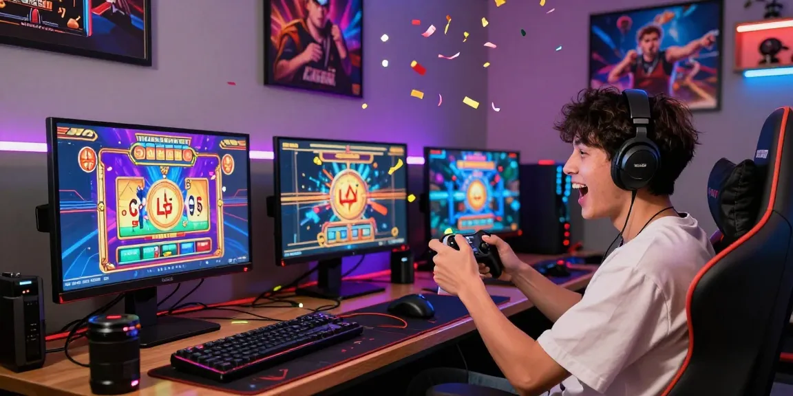 Engaged player celebrating a win with slot deposit 5k games on vibrant screens.