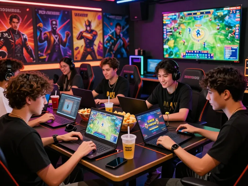 Engaging group playing GAME BÀI hubet88 in a vibrant online gaming environment with lively atmosphere.