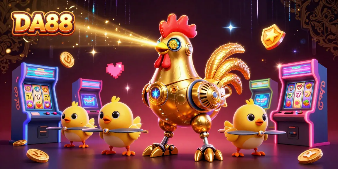 DA88 engages players with dynamic slot reels and vibrant gaming elements in 3D illustration.