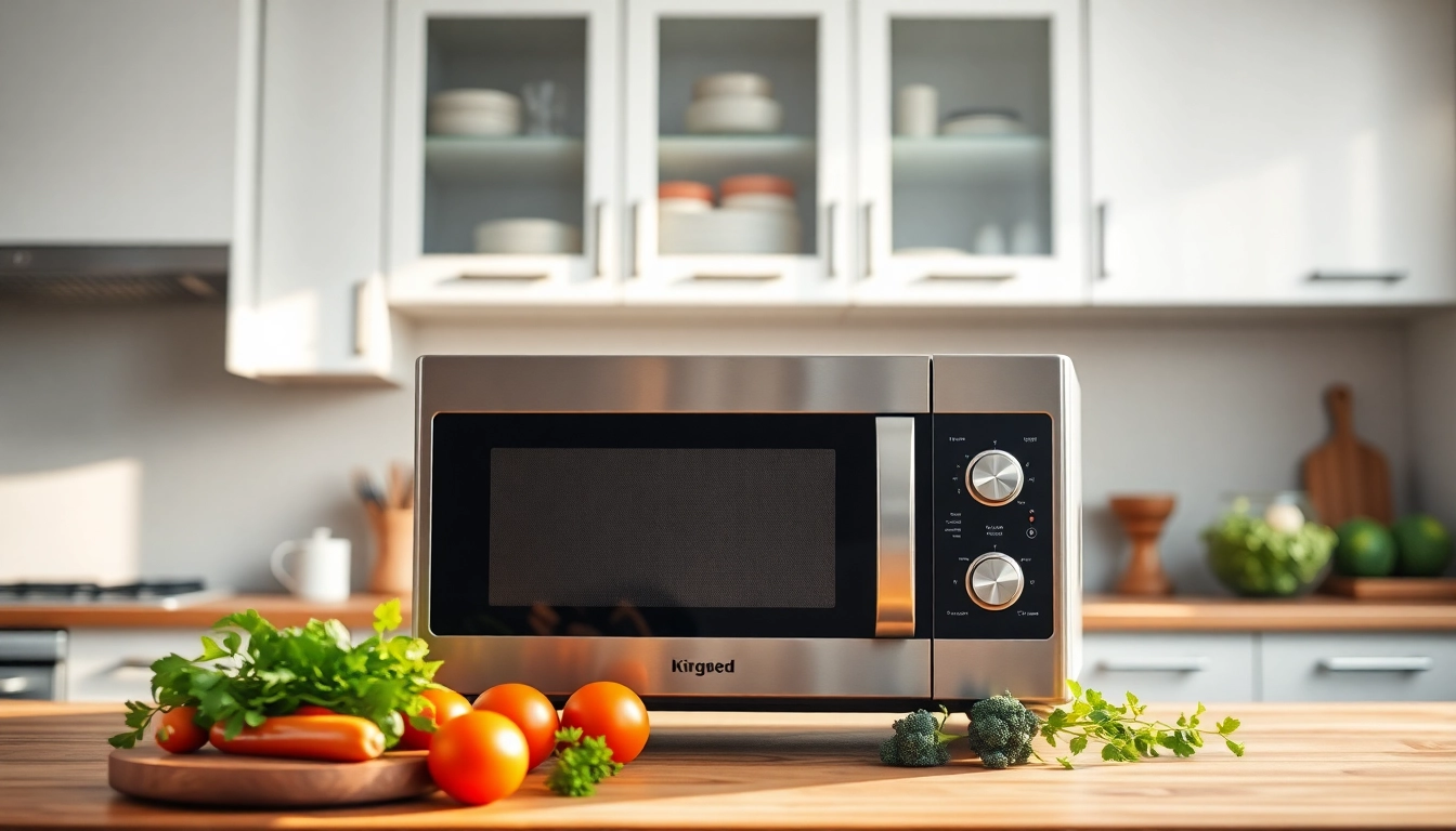 Shop the best deals on Microwave Oven Sales showcasing a modern kitchen setup.