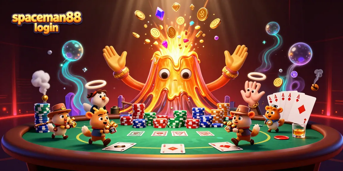 Engage in dynamic gameplay on spaceman88 login with excited characters amid a casino treasure scene.