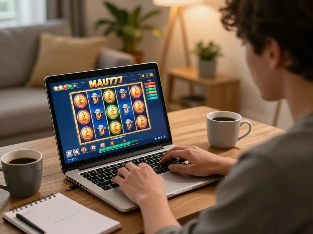 Engaging in the MAU777 slot game while enjoying a cozy home environment