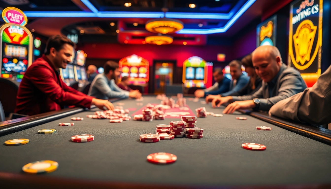 Permainan seru PLANET77 di meja poker dengan pemain penuh konsentrasi.