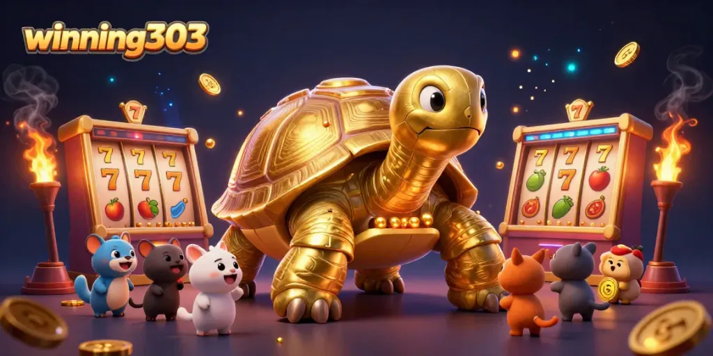 Experience thrilling gameplay at winning303 with a golden tortoise pinball and exciting slot elements.