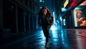 Engaging fast-paced thriller scene showing a woman in a dramatic chase.