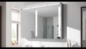 Spiegelschrank mit LED Beleuchtung für modernes Badezimmer mit integriertem Stauraum