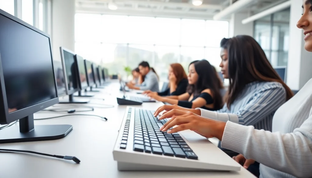 Enhance your skills at a professional typing center with modern equipment and a bright atmosphere.