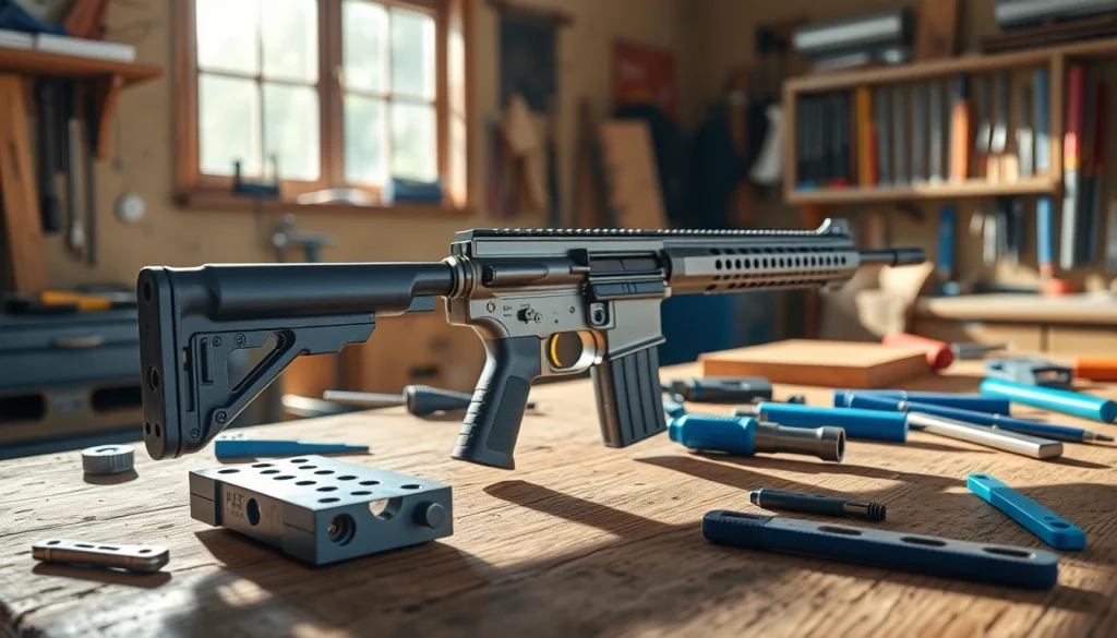 Assembling a pf940v2 jig on a workbench surrounded by tools, enhancing precision and craftsmanship.