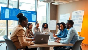 Engaging professionals collaborating on registration and certification in Federal databases.