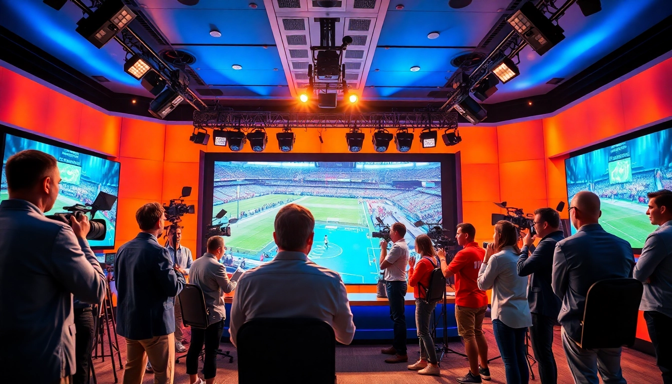 Broadcast team capturing live Sports Broadcasting action in a vibrant studio setting.