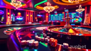 Gambler placing bets on 7upbet online casino with poker chips and roulette wheel.