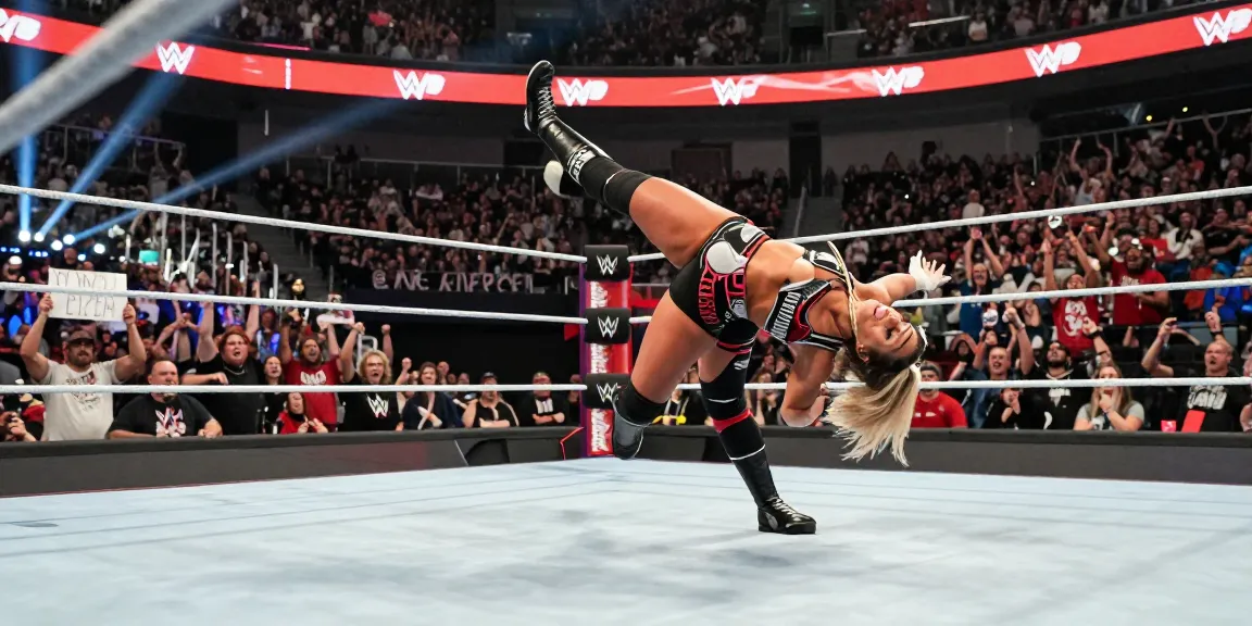 Alexa Bliss thrilling WWE match showcasing athleticism and fan energy.